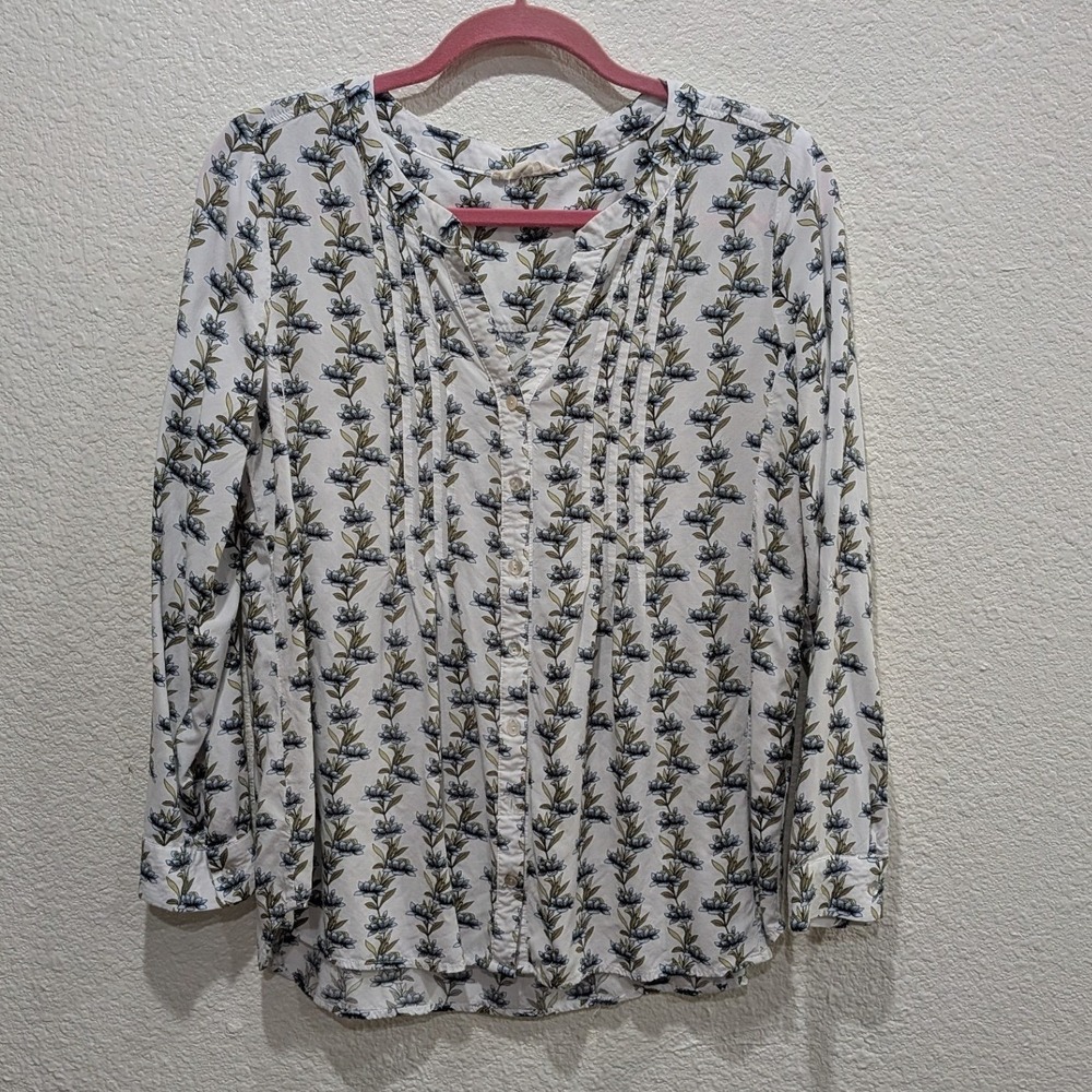 Jane & Delancey Womens Blouse Large Floral Pintuck Boho Cottagecore Roll Tab